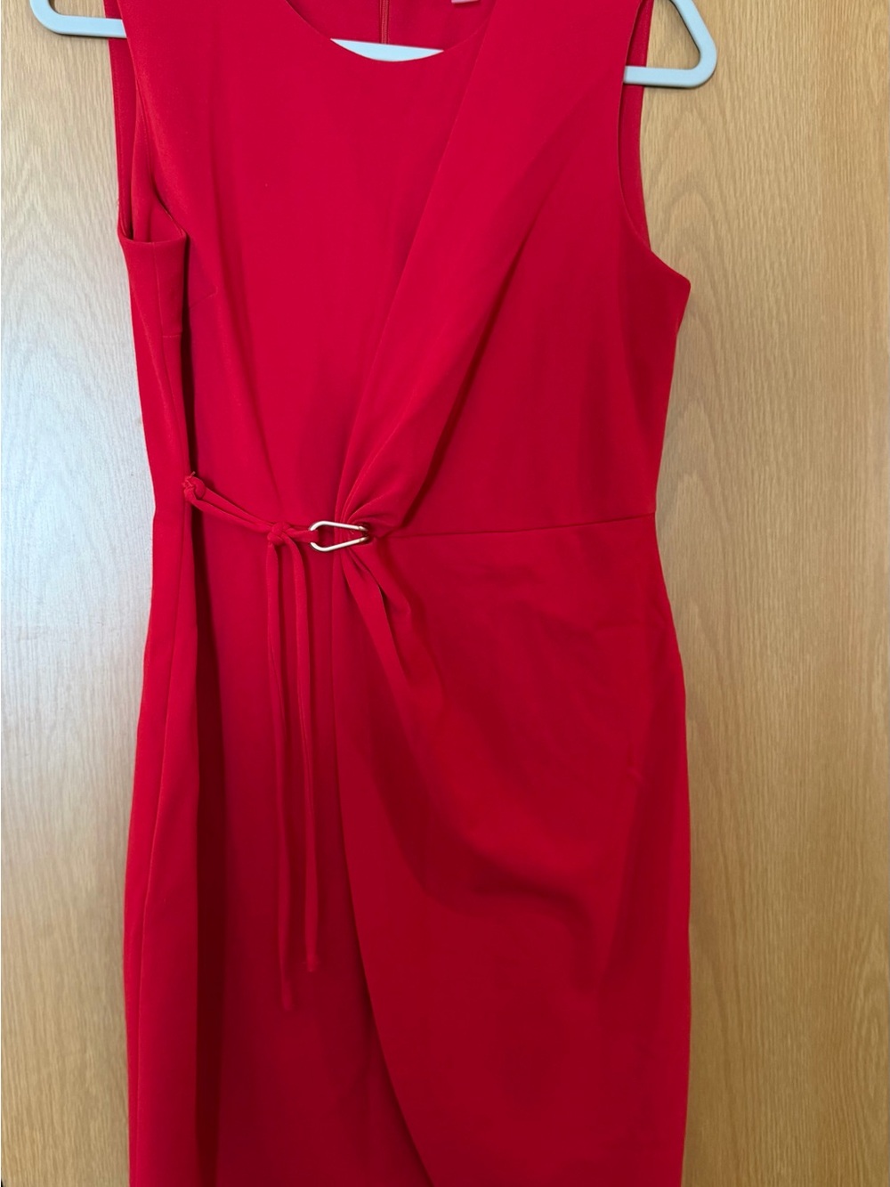 Calvin Klein Vibrant Red Sleeveless Sheath Dress with Waist Tie